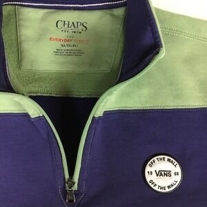 Chaps 1/4 Zip Sweatshirt Color Block Mens XL 46" Pullover quarter Zip Vans Patch